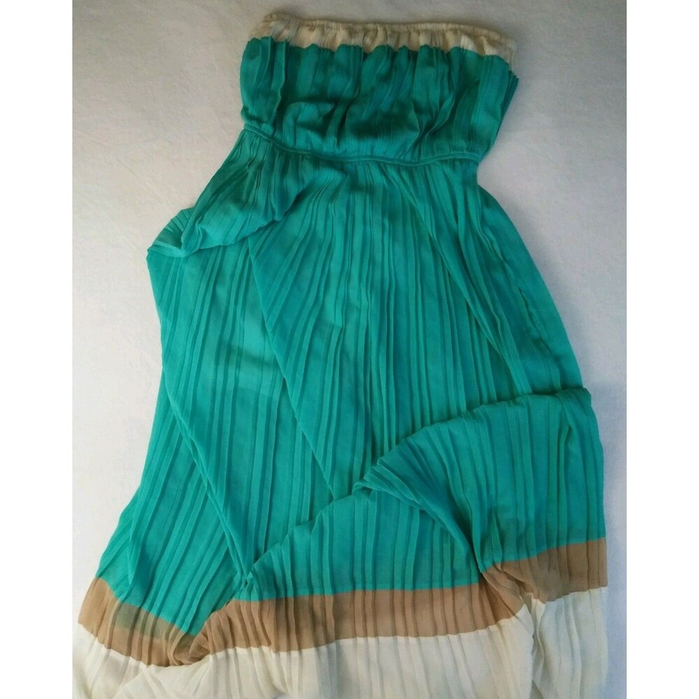 Body Central Womens Maxi Dress Size M Strapless Pleated Color Block Pleated